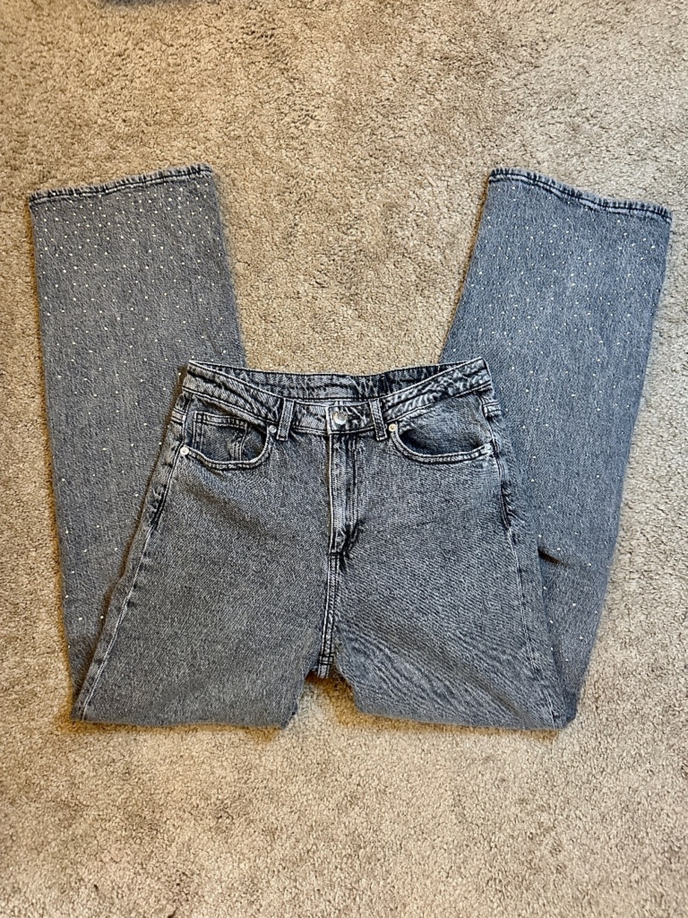 Grey Jeans with Studded Detailing